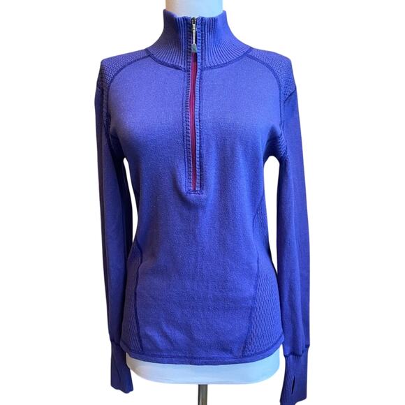 VTG EDDIE BAUER 1/2 Zip Pullover Knit Mock Neck‎ Sweater SZ S Purple Blue Preppy - Picture 2 of 8